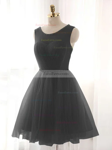 A-line Scoop Neck Tulle Short/Mini Beading Short Prom Dresses #Favs020102518