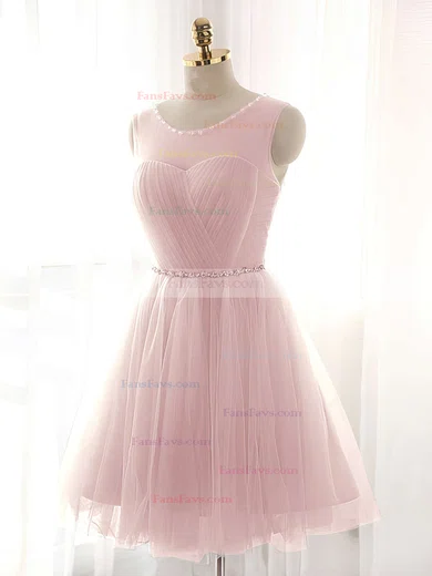 A-line Scoop Neck Tulle Short/Mini Beading Short Prom Dresses #Favs020102518