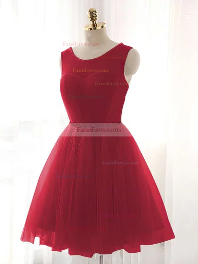 A-line Scoop Neck Tulle Short/Mini Beading Short Prom Dresses #Favs020102518