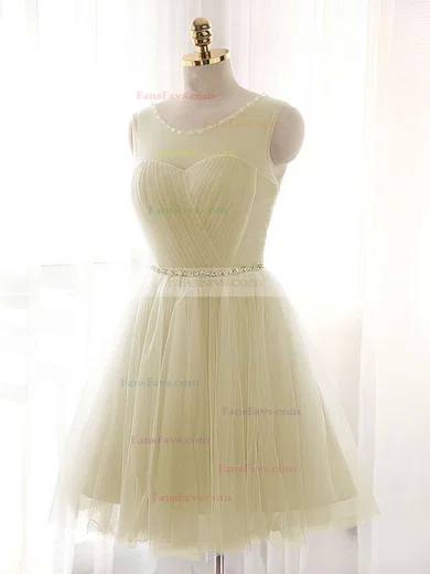 A-line Scoop Neck Tulle Short/Mini Beading Short Prom Dresses #Favs020102518