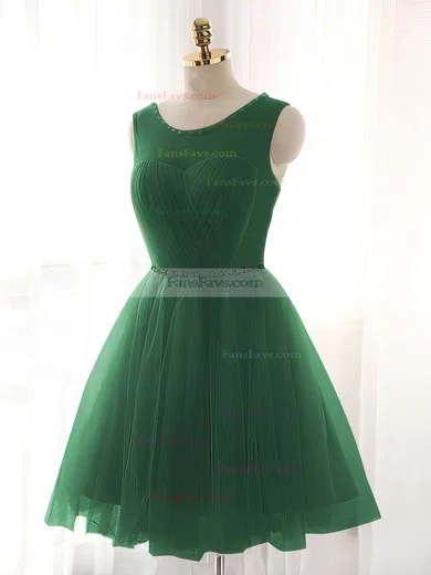 A-line Scoop Neck Tulle Short/Mini Beading Short Prom Dresses #Favs020102518