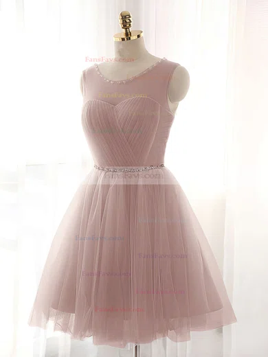 A-line Scoop Neck Tulle Short/Mini Beading Short Prom Dresses #Favs020102518