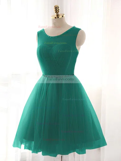 A-line Scoop Neck Tulle Short/Mini Beading Short Prom Dresses #Favs020102518