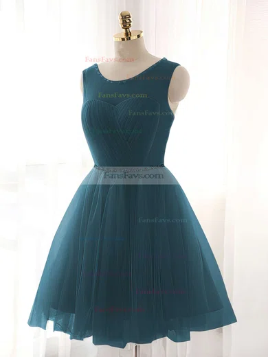 A-line Scoop Neck Tulle Short/Mini Beading Short Prom Dresses #Favs020102518