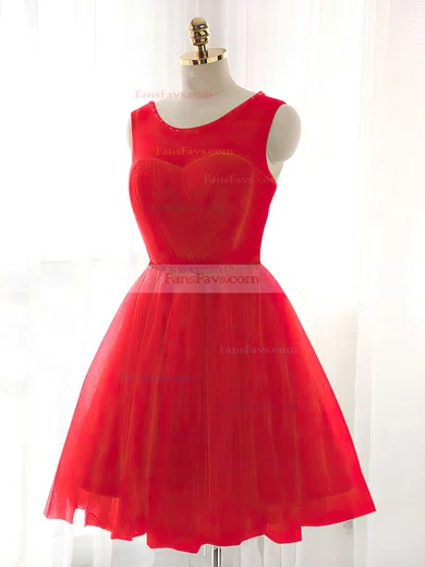 A-line Scoop Neck Tulle Short/Mini Beading Short Prom Dresses #Favs020102518