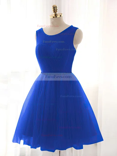 A-line Scoop Neck Tulle Short/Mini Beading Short Prom Dresses #Favs020102518