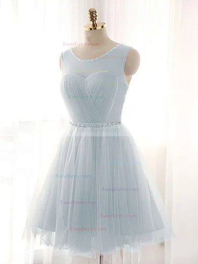 A-line Scoop Neck Tulle Short/Mini Beading Short Prom Dresses #Favs020102518