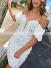 Sheath/Column Off-the-shoulder Sequined Short/Mini Homecoming Dresses #Favs020110814