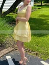A-line V-neck Satin Short/Mini Homecoming Dresses With Tiered #Favs020110825