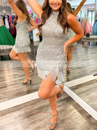 Sheath/Column High Neck Sequined Short/Mini Homecoming Dresses #Favs020110827