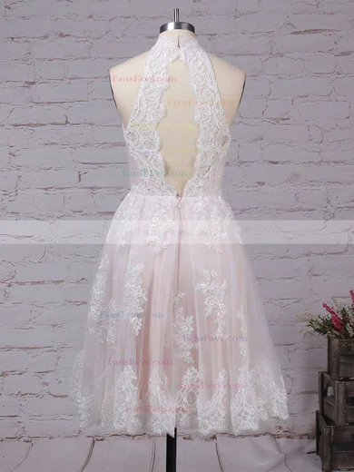 A-line High Neck Tulle Short/Mini Appliques Lace Short Prom Dresses #Favs020102525