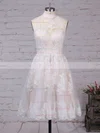 A-line High Neck Tulle Short/Mini Appliques Lace Short Prom Dresses #Favs020102525