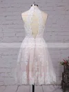 A-line High Neck Tulle Short/Mini Appliques Lace Short Prom Dresses #Favs020102525
