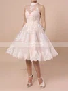 A-line High Neck Tulle Short/Mini Appliques Lace Short Prom Dresses #Favs020102525