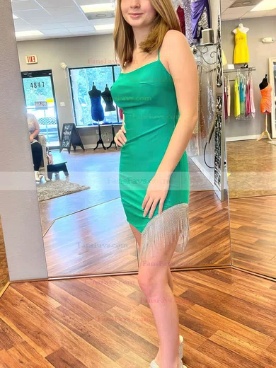 Sheath/Column Scoop Neck Jersey Short/Mini Homecoming Dresses #Favs020110835