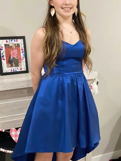 A-line V-neck Silk-like Satin Asymmetrical Homecoming Dresses #Favs020110842