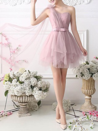 Princess One Shoulder Tulle Short/Mini Sashes / Ribbons Fashion Short Prom Dresses #Favs020102533 Princess One Shoulder Tulle Short/Mini Sashes / Ribbons Fashion Short Prom Dresses #Favs020102533