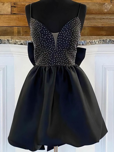 A-line V-neck Satin Short/Mini Homecoming Dresses With Beading #Favs020110844