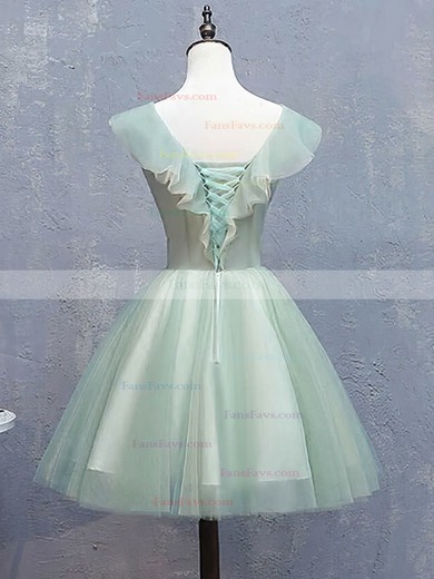 A-line V-neck Tulle Short/Mini Homecoming Dresses With Flower(s) #Favs020110847
