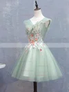 A-line V-neck Tulle Short/Mini Homecoming Dresses With Flower(s) #Favs020110847