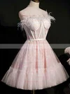 A-line Strapless Lace Tulle Knee-length Homecoming Dresses #Favs020110848