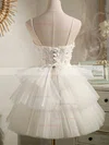 A-line V-neck Tulle Knee-length Homecoming Dresses With Beading #Favs020110849
