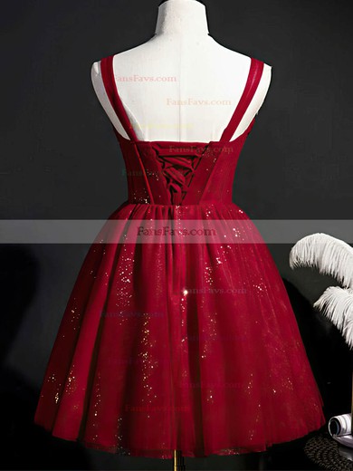 A-line V-neck Tulle Short/Mini Homecoming Dresses With Appliques Lace #Favs020110852