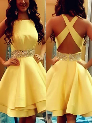 A-line Scoop Neck Silk-like Satin Short/Mini Tiered New Backless Short Prom Dresses #Favs020102536 A-line Scoop Neck Silk-like Satin Short/Mini Tiered New Backless Short Prom Dresses #Favs020102536