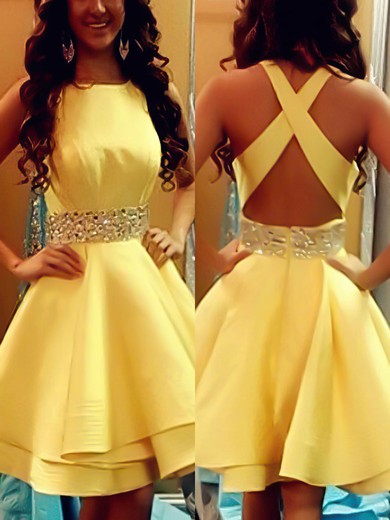 A-line Scoop Neck Silk-like Satin Short/Mini Tiered New Backless Short Prom Dresses #Favs020102536
