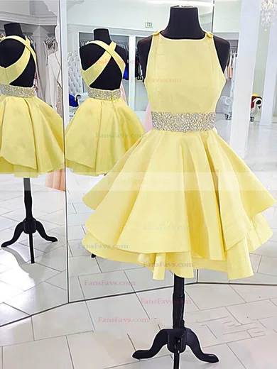 A-line Scoop Neck Silk-like Satin Short/Mini Tiered New Backless Short Prom Dresses #Favs020102536