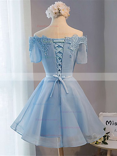 A-line Off-the-shoulder Satin Organza Short/Mini Sashes / Ribbons Homecoming Dresses #Favs020102547