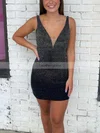 Sheath/Column V-neck Silk-like Satin Short/Mini Homecoming Dresses With Beading #Favs020110884