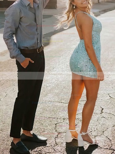 Sheath/Column V-neck Sequined Short/Mini Homecoming Dresses #Favs020110889