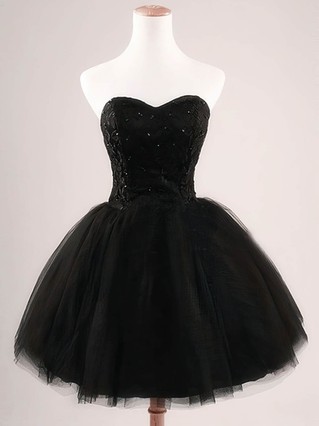 Ball Gown Sweetheart Tulle Short/Mini Sequins Simple Black Short Prom Dresses #Favs020102554 Ball Gown Sweetheart Tulle Short/Mini Sequins Simple Black Short Prom Dresses #Favs020102554