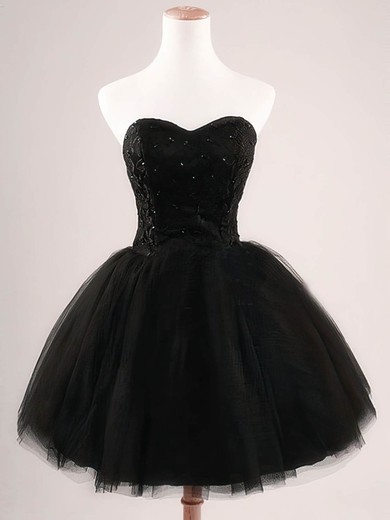 Ball Gown Sweetheart Tulle Short/Mini Sequins Simple Black Homecoming Dresses #Favs020102554