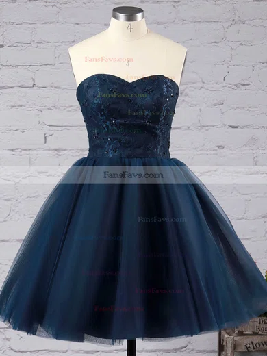 Ball Gown Sweetheart Tulle Short/Mini Sequins Simple Black Short Prom Dresses #Favs020102554