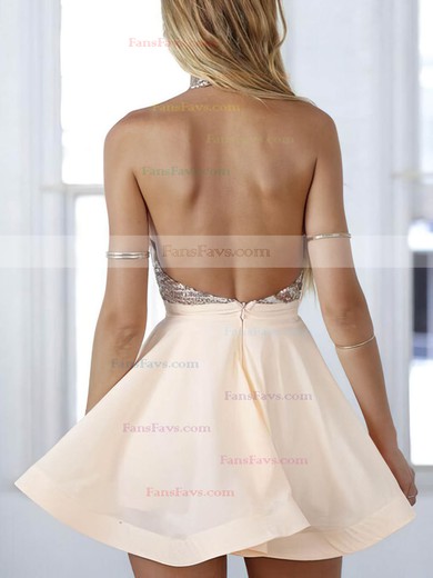 Casual A-line Halter Chiffon Short/Mini Sequins Backless Homecoming Dresses #Favs020102557