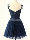 A-line V-neck Tulle Lace Short/Mini Homecoming Dresses With Appliques Lace #Favs020110910