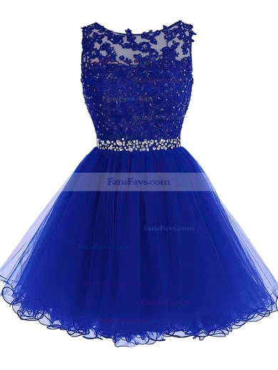 Sweet Princess Scoop Neck Tulle Short/Mini Beading Short Prom Dresses #Favs020102563