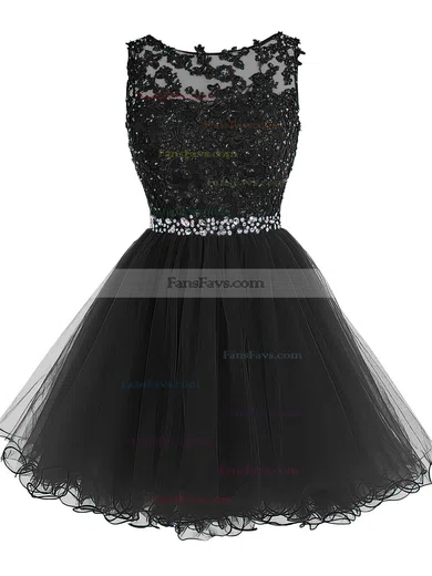 Sweet Princess Scoop Neck Tulle Short/Mini Beading Short Prom Dresses #Favs020102563