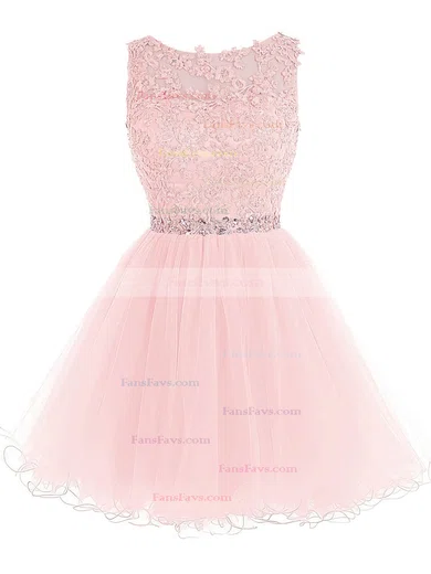 Sweet Princess Scoop Neck Tulle Short/Mini Beading Short Prom Dresses #Favs020102563