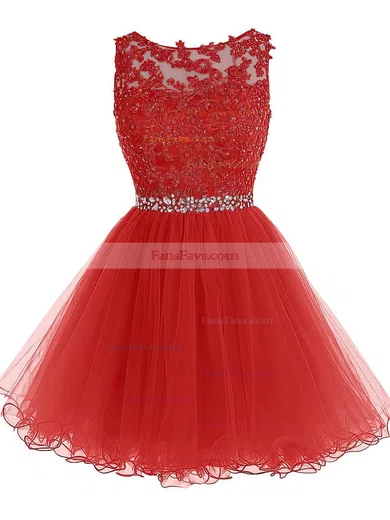 Sweet Princess Scoop Neck Tulle Short/Mini Beading Short Prom Dresses #Favs020102563