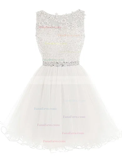 Sweet Princess Scoop Neck Tulle Short/Mini Beading Short Prom Dresses #Favs020102563