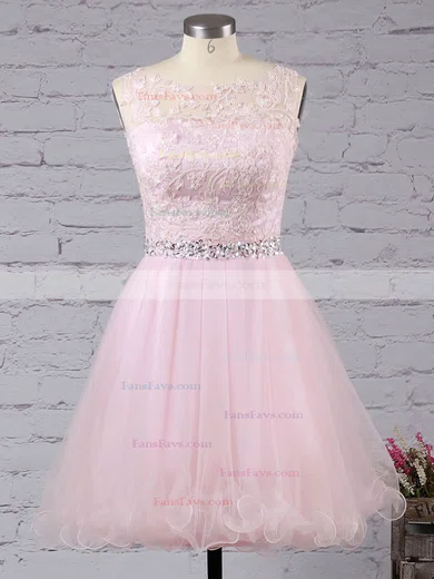 Sweet Princess Scoop Neck Tulle Short/Mini Beading Short Prom Dresses #Favs020102563
