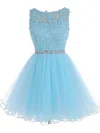 Sweet Princess Scoop Neck Tulle Short/Mini Beading Short Prom Dresses #Favs020102563