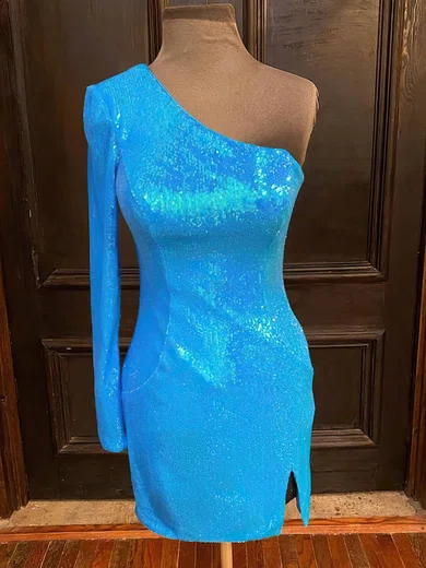 Sheath/Column One Shoulder Sequined Short/Mini Homecoming Dresses With Split Front #Favs020110929