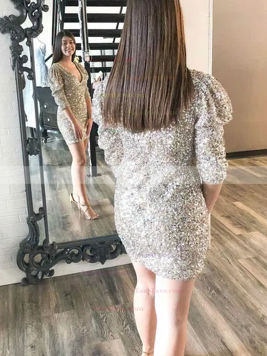Sheath/Column V-neck Sequined Short/Mini Homecoming Dresses #Favs020110933