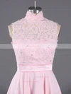 Pretty A-line High Neck Chiffon Short/Mini Appliques Lace Pink Short Prom Dresses #Favs020100684