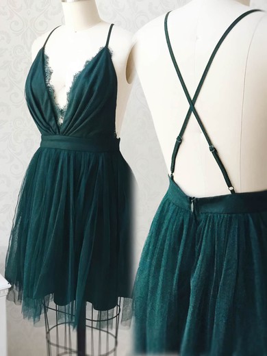 A-line V-neck Tulle Short/Mini Homecoming Dresses #Favs020110941