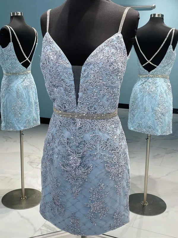 Sheath/Column V-neck Lace Short/Mini Homecoming Dresses With Beading #Favs020110945